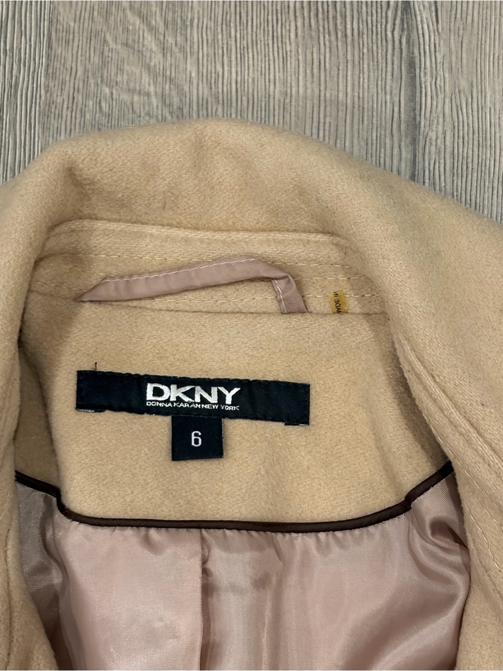DKNY Beige Double-Breasted Wool Peacoat with Belt - Picture 2 of 5